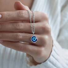 Blue Eye Glass Pendant Necklace, Minimalist Devil's Eye Necklace For Women - Multicolor - View 3