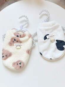 Cute Panda & Cow Print Pet Clothes - Soft Fluffy Wool Blend Dog Sweater With Leash Ring, Warm Comfortable Cat Vest, Suitable For Small/Medium Dogs & Cats, Fashion Pet Daily Wear, Cold Weather, Photography, Multi-Color Options - Multicolor - View 3