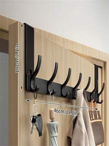 1pc Space-Saving Over-The-Door Hook, Multi-Hook Design, Suitable For Bathroom, Kitchen, Living Room And Bedroom, Wall-Mounted Coat Rack, No-Drill Installation, Multi-Purpose Hook, Multi-Functional Storage Tool - Multicolor - View 12