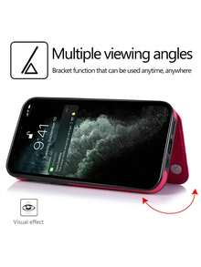 Dompet Flip Mewah untuk Bisnis, Casing Ponsel dengan Banyak Slot Kartu untuk iPhone 17 Pro/17 Pro Max, Mendukung Kartu Identitas, Kartu Kredit, dan Foto, untuk Galaxy S26/S25/S24, Dilengkapi Fungsi Stand untuk Pixel 9/8, Pelindung Kulit PU, Tahan Guncangan, Merah Mawar - Hot Pink - View 8