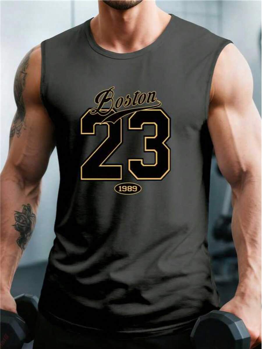 Men's Boston 23 Printed Sports Crew Neck Vest, Sleeveless Gym Wear, Sports Printed Sleeveless Vest,Gym Wear, Sports Apparel,Jersey For Men.