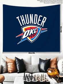 OKC Thunder Basketball Logo Tapestry  Sports Fan Art Decor, Premium Microfiber Fabric, Living Room/Bedroom Wall Hanging, Unique Football Gift Idea For Him, Stylish & Comfy! - Trắng - Xem 8