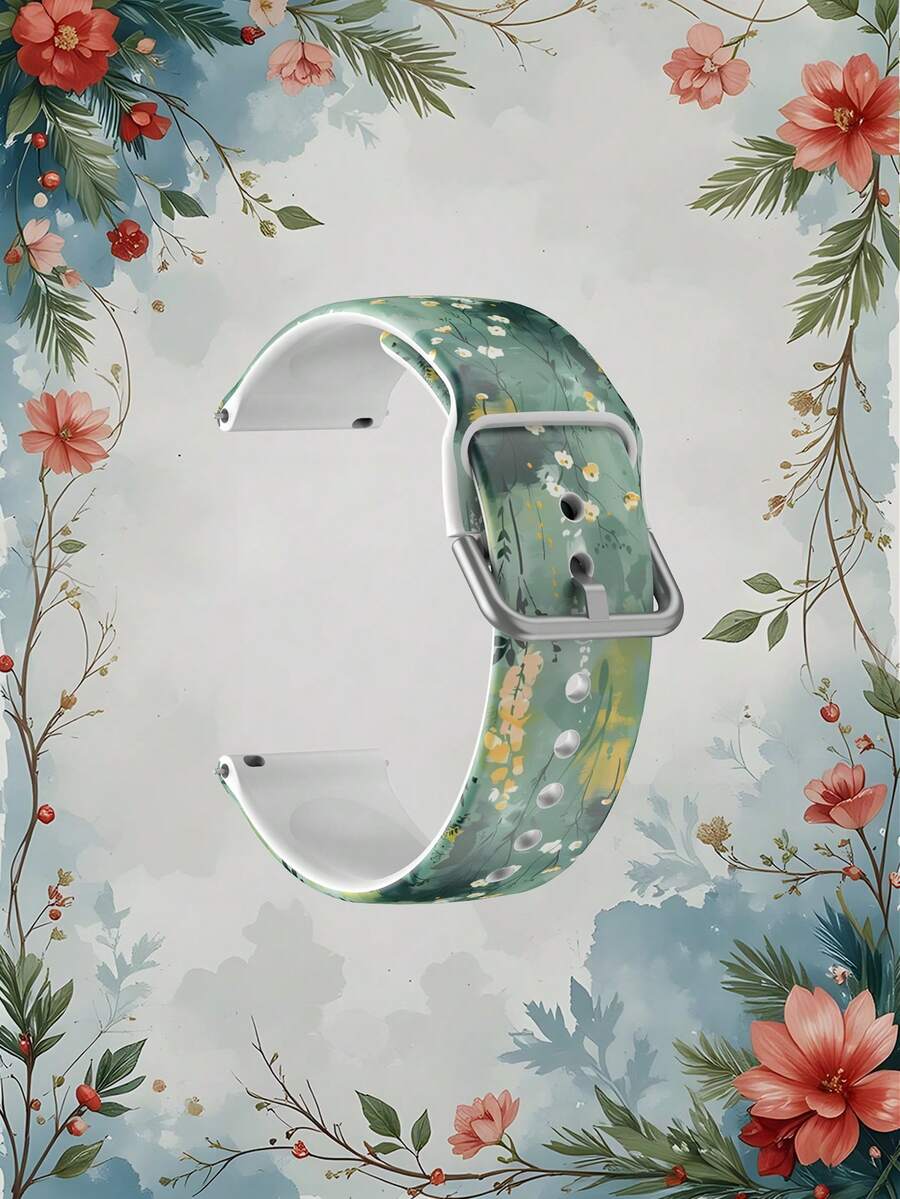 Dây đeo đồng hồ đa năng 20/22mm họa tiết hoa lá xanh, tương thích với đồng hồ thông minh , Honor - Dây đeo silicon, tương thích với GT2/GT3, Watch 3/Galaxy - Nhiều màu - Xem 1