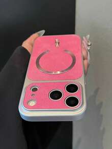 17-Window Denim Pattern Magnetic Protective Phone Case, Fit For IPhone 17 Pro Max/16/15/14/13/12/11, Anti-Fall Full Coverage - Hot Pink - View 3