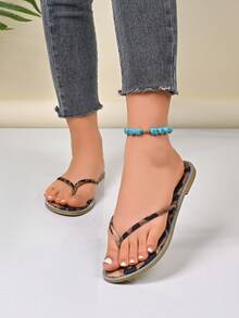 女士豹纹平底沙滩休闲人字拖 - 豹紋 - 查看 4