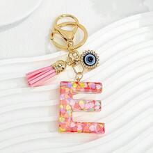 1个新款粉色26个英文字母钥匙扣，带邪眼流苏吊坠，可作钥匙链或包包挂饰 - 彩色 - 查看 31