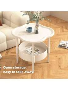 1pc Dual-Layer Sturdy Plastic Side Table, Modern Minimalist Solid Color Cloud-Shaped With Anti-Slip Edge, Storage Nightstand/Coffee Table Suitable For Living Room Bedroom Sofa - Multicolor - View 7