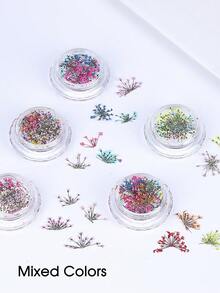 3D仿真花美甲装饰套装 1盒 夏季树脂蕾丝花叶美甲设计 黄绿粉蓝红花瓣饰品 混合美甲装饰 美甲配件 女士美甲 - 彩色 - 查看 8