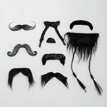 1件万圣节海盗服装逼真粘性毛毡假胡子面具化妆表演道具 - 黑色 - 查看 4