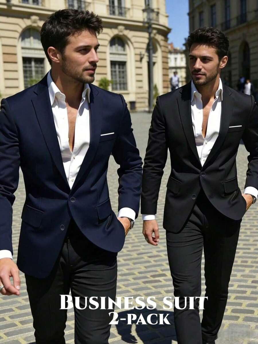 Bộ 2 áo vest nam, áo blazer công sở kiểu dáng thường ngày, thiết kế hai hàng cúc, phù hợp cho đám cưới, sự kiện kinh doanh, tiệc tùng, công sở thường ngày, đi làm quanh năm. - Nhiều màu - Xem 1