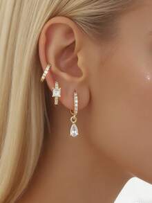 Square Zirconia Hoop Earrings Set For Women Daily Life Cartilage Earrings Piercing Jewelry Gift - Square/teardrop Earrings - View 5