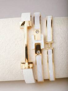 3 piezas Pulseras de cuero con letras doradas de moda, regalos para la novia - Dorado - Ver 1