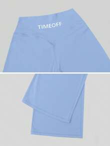 TimeOff 1pc Women's Minimalist Elastic V-Shaped Lifting Straight Wide-Leg Letter Print Sports Pants - Dusty Blue - View 4