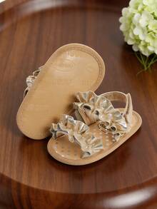 0-18 Months Infant Girls Glitter Ruffle Sandals | 2-Strap Infant Shoes | Non-Slip Soft Bottom Toddler Sandals, Suitable For Summer Beach And Special Occasions - Gold - View 9
