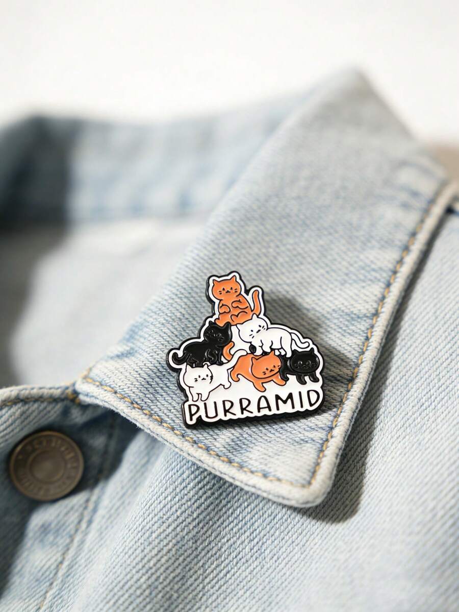 1枚可爱猫咪珐琅胸针 - 趣味叠叠猫胸针，可作自我关爱徽章、金属胸针、时尚翻领徽章、背包、衣服、珠宝包别针，毕业礼物佳品 - 彩色 - 查看 1