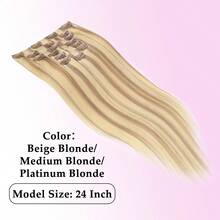 Bộ 7 lọn/bộ 115g Tóc nối kẹp liền mạch bằng tóc thật, hiệu ứng ombre vàng, chất liệu giả da PU, giúp tăng độ dày cho tóc. - S18/22/60 - Xem 3