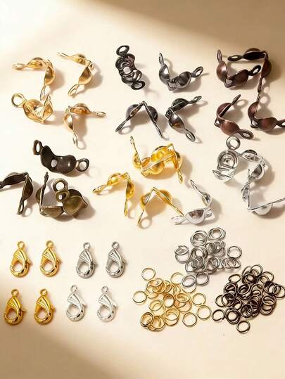 80pcs/Set Jewelry Making Accessory Kit, Includes Lobster Clasp, Bead Tips, And Open Jump Rings, Suitable For DIY Bracelet Crafting