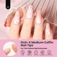 Beetles Soft Gel Nail Tips Short Almond 288pcs In 12 Sizes, Etch-X Pre-Etched Full Cover Acrylic Fake Nails Art - Bộ móng giả hình quan tài cỡ trung bình 576 chiếc (móng giả khắc chữ X) - Xem 4
