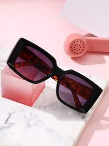 Black Rectangular Plastic Sunglasses, Y2K Style, Outdoor Travel Beach Holiday Casual Decoration, Summer UV Protection Driving Sunglasses - Multicolor - View 3
