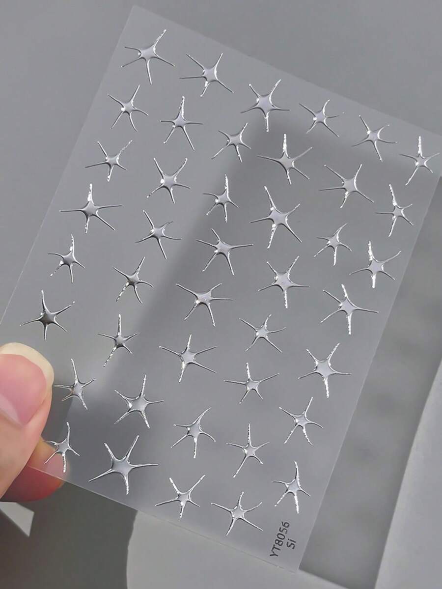 星星美甲贴纸，1张5D立体浮雕自粘DIY美甲贴纸 - 美甲用品及饰品，适合女孩和女士 - 春夏美甲，居家美甲沙龙必备