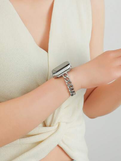 1条女士时尚智能手表表带，兼容 38/40/41/42/44/45/46/49毫米，优雅耐用，采用抗氧化不锈钢材质，银色、黑色可选。此外，还兼容 Series Ultra 2/SE 11/10/9/8/7/6/5/4/3/2/1，时尚腕带手链，是情人节送给女性的理想礼物，也是智能手表的配件……