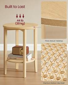 VASAGLE Round Side End Table, 2-Tier Boho Bedside Table With Rattan-Look Storage Shelf, Nightstand For Small Spaces, For Living Room, Bedroom, Home Office - Original Oak - View 5