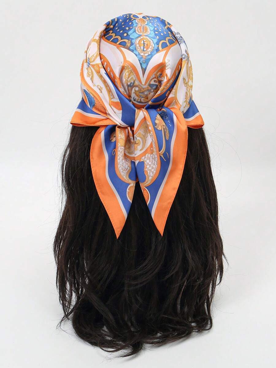 1pc 70cm New Arrival Bandana With Floral, Vine & Geometric Pattern Neckerchief Headscarf - Multicolor - View 1