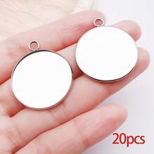 20pcs Stainless Steel Round Pendant Trays Flat Round Bezel Pendant Trays Round Settings Charms For DIY Earrings Necklace Pendants Jewelry Making - Silver - View 17