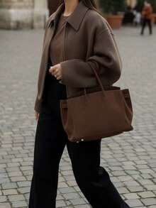 Women's Fashion Minimalist Versatile Commuting Zipper Wool Coat - Dark Grey - View 6