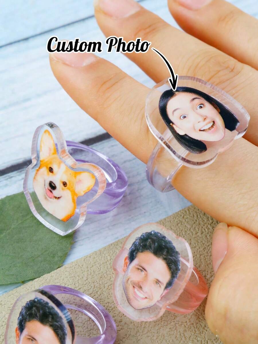 Custom Photo Acrylic Ring, Personalized Portrait Jewelry, Customized Fashion Accessory, Women's Ring, Rings For Men, Customizable Picture Gift For Anniversaries, Galentine's Day & Special Occasions, Stylish Statement Piece, Thoughtful Present, Family Gifts - Multicolor - View 1
