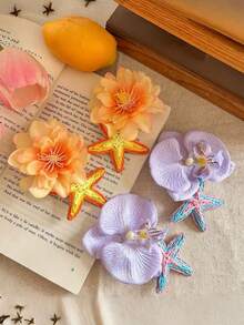 2/4个紫色花朵发夹，波西米亚风海星侧边发夹，节日发饰 - 彩色 - 查看 7