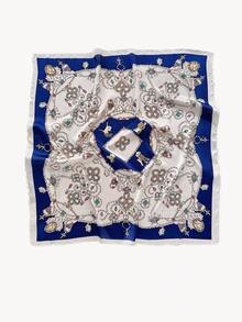 一件装女士佩斯利印花70厘米四季通用头巾，可作头巾、发带或发箍，波西米亚风真丝围巾。日常可作头巾、发带或发箍使用，轻松提升整体造型。 - 藍色 - 查看 2