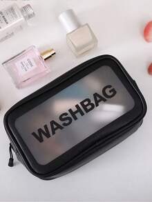 1pc PVC Transparent Large Capacity Cosmetic Bag, PU Waterproof Portable Toiletry Bag, Women's Handheld Travel Organizer, Pink - Pink - View 8