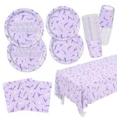 Bộ đồ dùng tiệc chủ đề Kpop 50 món/80 món màu hồng, xanh dương, tím gồm đĩa giấy, cốc, khăn ăn, bộ đồ ăn cho tiệc sinh nhật K-Pop dành cho nữ, tiệc mừng em bé, tiệc độc thân.