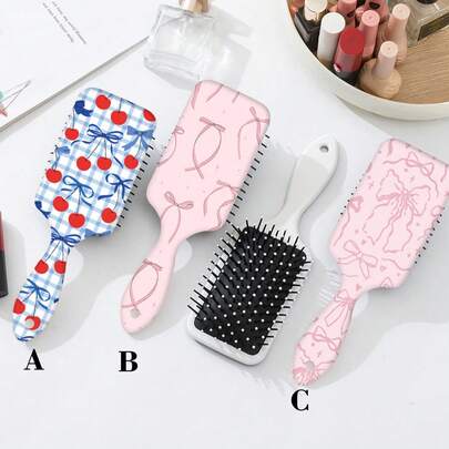 1 chiếc lược chải tóc vuông lớn dễ thương, có đệm lót, họa tiết hoa anh đào và nơ, thích hợp làm quà tặng sinh nhật và ngày lễ cho gia đình và bạn bè.