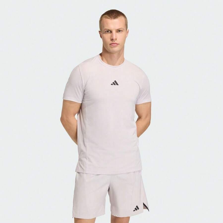 Adidas Áo thun nam D4T tay ngắn, kiểu dệt kim không cổ TKA7296 - Màu tím - Xem 1