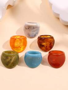 6pcs/Set Fashionable Glamorous Sparkling Unique Delicate Creative Luxury Versatile Elegant Geometric Colorful Resin Rings, Suitable For Women's Daily Wear, Festivals And Parties - Multicolor - View 5