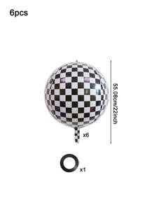 2/4/6 piezas Globos de coche de carreras a cuadros de aluminio, globos de coche de carreras a cuadros de 22 pulgadas 4D, globos a cuadros blanco y negro, decoraciones de fiesta de cumpleaños con tema de coche de carreras con cintas negras, adecuado para decoración de fiesta con tema de coche de carreras, baby shower - Multicolor - Ver 12
