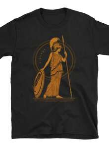 Men'S Retro T-Shirt Featuring The Ancient Greek Goddess Athena - Black With Golden Highlights - O-Neck Short Sleeve Tee - Graphic Shirt Inspired By Mythology - Perfect For Themed Events - Made From Durable Fabric, Vintage Style, Mythology Print - màu đen - Xem 1