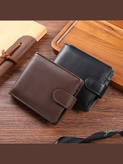 محفظة رجالية كلاسيكية للأعمال الرسمية، لون أحادي، طراز رجعي بسيط، مزخرفة بالتقشير من الجلد الصناعي الناعم، حامل بطاقات لرخصة القيادة