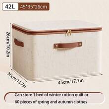 1pc Linen Fabric Storage Box With Zipper & Eyelets, Large Capacity Wardrobe Organizer Box, Foldable Bedding Storage Container, Home Essential For Closet, Under Bed Storage - Multicolor - View 13