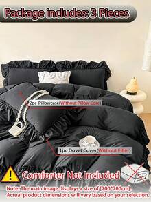 Bộ 3 món màu đen xếp ly tối giản, mềm mại và thoải mái (1 vỏ chăn + 2 vỏ gối, không kèm ruột chăn), thích hợp cho phòng ngủ và phòng khách, có thể giặt máy, sử dụng được cả bốn mùa. - màu đen - Xem 2