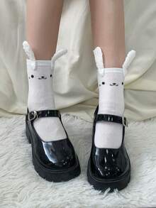 1双可爱兔耳设计透气中筒袜，适合春夏穿着 - 彩色 - 查看 6