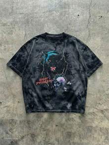 Camiseta de manga corta de cuello redondo casual y estampada para hombre - Negro - Ver 3