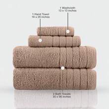 Toallas Beyond - Juego de Toallas de Lujo de 4 Piezas Fabricadas con 100% algodón Turco Altamente absorbentes y cómodos Incluye 2 Toallas de baño 1 Toalla de Mano y 1 toallita Beige - Beis - Ver 5