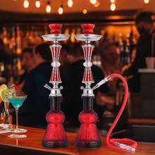 Bộ Shisha gồm 2 ống hút, 2 đầu nối, dài 55 cm. Bộ shisha hoàn chỉnh 20 inch bao gồm bình thủy tinh, chén sứ, kẹp than và ống hút bằng da. - Đỏ - Xem 2