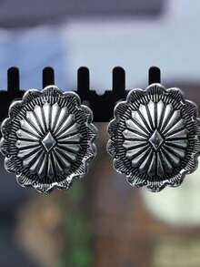 1 Pair Elegant Retro Oval Earrings, Minimalist Fashion Earrings, Versatile For Valentine's Day, Mother's Day, Vacation - Antique Silver - View 2