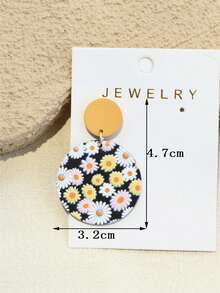 1 Pair Women's Spring/Summer Daisy Flower Print Ceramic-Like Cute & Elegant Round Acrylic Earrings - Multicolor - View 8