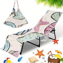 1pc Foldable Beach Chair Cover, Can Be Folded Into A Tote Bag, With Side Pockets For Glasses And Phone. Suitable For Beach Chair, Towel, Swimming Pool Lounge, Sunbathing, Convenient To Carry - Ocean 2 - View 1