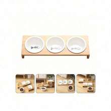 1/2/3 碗 猫狗喂食器 陶瓷餐具 宠物食品水碗 竹框防滑宠物用品 狗猫喂食碗 - 100ml - 查看 5